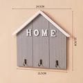 Gray house-shaped wooden wall hook with white HOME letters and three vintage metal hooks - HOME Style House Hook / Dark Gray