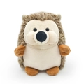 Simpatico riccio di peluche con morbida pelliccia marrone e corpo tondo su sfondo bianco - Figura di Riccio (18cm)