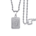 Silver square pendant necklace with capital letter D and twisted rope chain for men - Silver - D