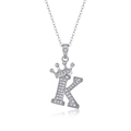 S925 sterling silver K letter pendant necklace with crown design and sparkling moissanite - Letter K
