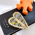 Cute heart-shaped acetate hair clip with multi-color yarn trim and yellow lettering - Heart-Transparent