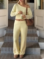 Ensemble en tricot jaune clair pour femme avec haut à épaules dénudées et pantalon long - S / Jaune clair