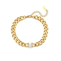 18K gold plated cuban link bracelet with square zirconia stone on white background - Cuban Link Square Zircon Bracelet - White