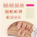 Uñas postizas degradadas rosas con diseños de cerezas y lazos forma almendra - 24 Piezas/Caja / Degradado Rosa Lazo Cereza 3D Caja (3XB1-13931)