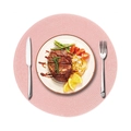 Pink round braided placemat for dining table with steak meal and modern cutlery set - 38cm (Approx. 60g) / Pink