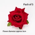 Pack of 5 red artificial rose flower heads with green leaves for cake decoration - Small Simulation Rose Type B / Bright Red