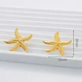18K gold plated starfish earrings with irregular texture and 35mm measurement - Gold Starfish Shape