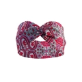 Elastic wide twisted yoga headband featuring pink and grey paisley pattern prints - Pink Red Grey Paisley