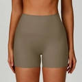 Pantaloncini da yoga a vita alta a costine marrone taupe con compressione elastica - S / Caffè Chiaro