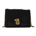 Chic black nylon shoulder bag with wavy stitching, gold ring lock, and chain strap - Black
