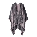 Elegant grey and pink color-blocked women's poncho with abstract pattern design - Retro Classic-Gray Purple