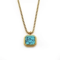 Square turquoise pendant necklace with a golden titanium box chain on white backdrop - Gold/Turquoise (With Chain)