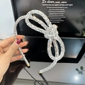 Sparkling silver bow headband with rhinestones for women, elegant fashion hair accessory - White Rhinestone Bow Headband