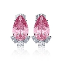 Pear-cut pink zircon water drop stud earrings with sparkling silver metal base - Pink