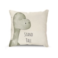 Linen pillowcase with cute green dinosaur illustration and Stand Tall text print - Dinosaur