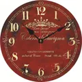 Vintage round wooden wall clock with red wine label design and Louis Georges text - Classic Red Cabernet Sauvignon