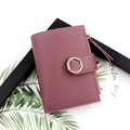 Cartera corta minimalista para mujer en cuero sintético rosa palo con cremallera y hebilla - Rosa Rojo