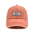 Close-up of MINI embroidery on vintage washed cotton baseball cap for kids - Kids MINI Style / Orange
