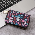 Gothic Day of the Dead skull pattern PU card holder with zipper for Halloween - 129C-Dark Background Skull Cluster