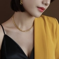 Elegant 18k gold-plated titanium leaf necklace set shown on a professional fashion model - Gold Texture Necklace