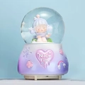 Purple musical snow globe featuring a sleeping girl and Nice Time inscription - 0258 Purple Base / Medium 80mm Light + Snow