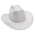 Détails d'un chapeau de cowboy blanc avec finition métallique scintillante et bord incurvé - Blanc