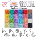 DIY jewelry kit with 24 colors of 3mm seed beads, scissors, elastic cord, and silver charms - Light Color Beads + Full DIY Tool Kit 543.5g