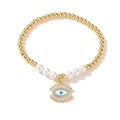 Dettaglio del bracciale a sfere placcato oro 18K con ciondolo occhio e perle bianche - 30840 Stile Splicing di Perle / Occhio del Diavolo con Intarsio in Zirconia