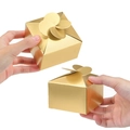 Metallic gold gift box with floral petal-shaped fold top for wedding favors and candies - Gold