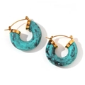 Pendientes en forma de C de mármol azul lago con detalles de acero chapado en oro 18K - Pendientes en Forma de C de Tubo Redondo de Acrílico - Oro Turquesa Negro