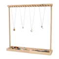 Natural wood jewelry display stand with multiple hooks and a bottom storage tray - Natural Wood Single-Sided Hook Rack (Wood Nails)