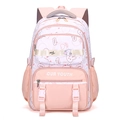 Pink and white school backpack with cute bunny prints and spacious multi-compartment design - Without Pendant / Pink