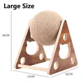 Large wooden triangle cat scratcher with sisal ball, 34cm height and hollow cat head design - Solid Wood Triangle Large