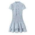 Blaues kariertes Mini-Stufenkleid mit Rüschenkragen und elastischer Taille Design - XS / Blau Braun Kariert
