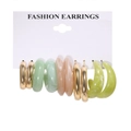 Set of 4 pairs of fashion resin hoop earrings in gold, mint green, and pink marble finish - Gold Green Pink Multicolor Set (37)