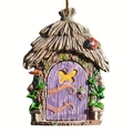 Fairy garden door hanging ornament with purple wood texture and yellow butterfly detail - Style 3 Purple Door Straw House