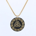 Viking Valknut hanger ketting van zwart en goud roestvrij staal met O-ketting - Hanger Zonder Ketting (F0505)