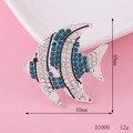 Blue rhinestone tropical fish brooch with silver alloy base measuring 40mm x 40mm - D1006 Blue Rhinestone Fish