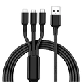 Câble USB 3-en-1 en nylon tressé noir avec ports Type-C et Micro-USB pour charge rapide - 1.2m 3-en-1 (Fil Nu) / Noir