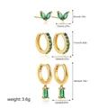 Detaillierte Größentabelle für 18K Gold Ohrringe Set mit Blatt- und Rechteck-Zirkonia - Blatt 3-paar-set Gold + Grün Zirkonium T255