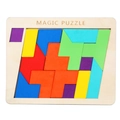 Colorful geometric wooden magic puzzle set with multi-colored shapes on a natural wood base - Magic Puzzle (15pcs)