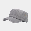 Detail shot of breathable metal eyelets on vintage grey washed cotton cadet cap - Adjustable / Gray