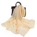 Elegant beige chiffon scarf with brown polka dots draped over a black luxury handbag - Small Polka Dot Beige