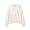 Damenbluse aus elfenbeinfarbenem Satin mit tiefem V-Ausschnitt und elastischem Saum - XS / Milchweiß