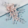Exquisiter Braut-Haarkamm aus Roségold-Metall mit Blumen, Kristallen und glänzenden Strass - Roségold Stil (Haarklammer)