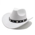 White felt western cowboy hat with black studded leather band and vintage curved brim - M (56-58cm) / White