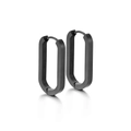 Matte black stainless steel U-shaped huggie earrings with minimalist geometric design - Black Rectangular