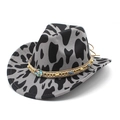 Western cowboy jazz hat with cow print felt and turquoise beaded chain band - M (56-58cm) / Dark Gray