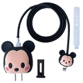 Cartoon mouse silicone charger cover and cable protector set in black and pink - Mickey / Five-Piece Set