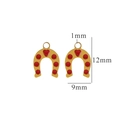 18K gold-plated stainless steel horseshoe charm with red dots, size 12mm by 9mm - Horseshoe